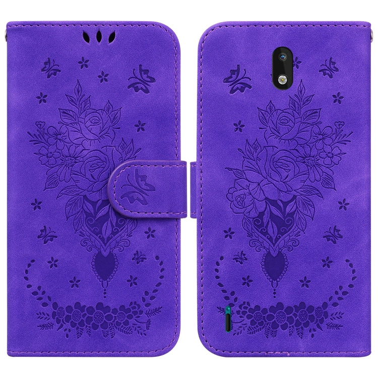 For Nokia 1.3 Butterfly Rose Embossed Leather Phone Case