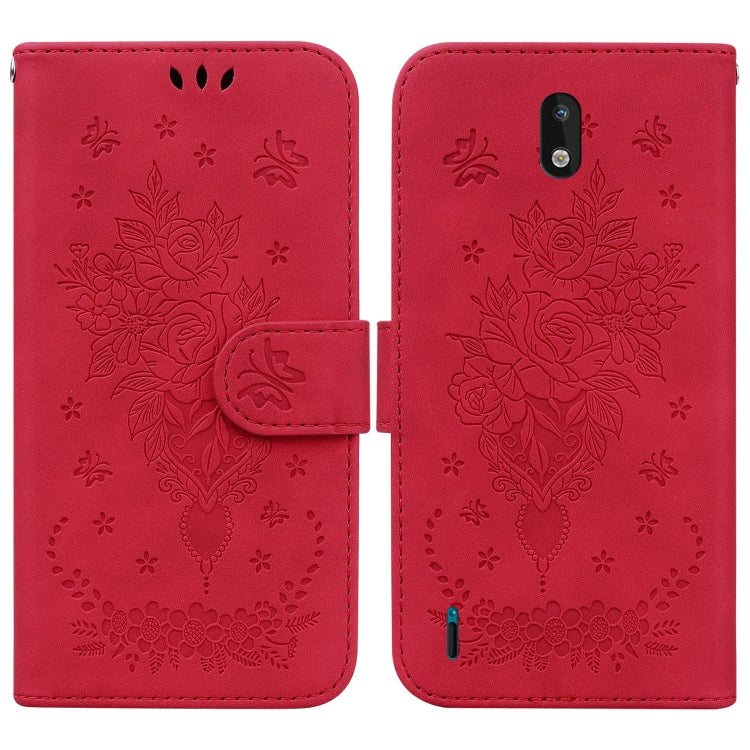 For Nokia 1.3 Butterfly Rose Embossed Leather Phone Case
