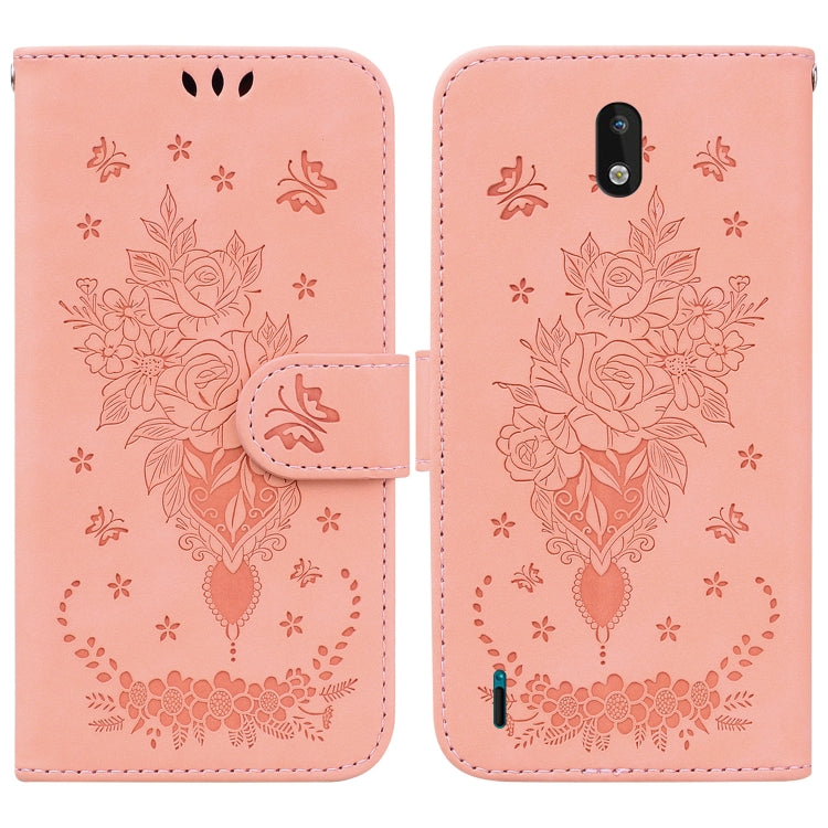 For Nokia 1.3 Butterfly Rose Embossed Leather Phone Case