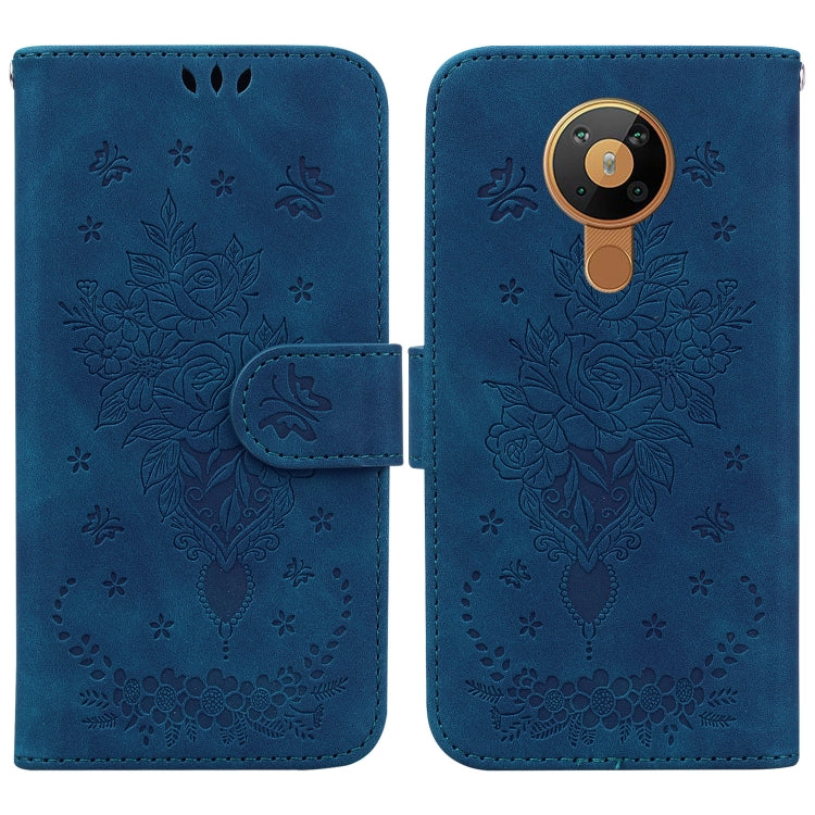 For Nokia 5.3 Butterfly Rose Embossed Leather Phone Case