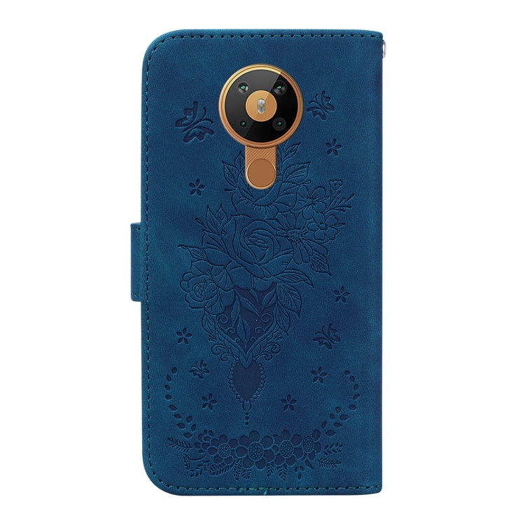 For Nokia 5.3 Butterfly Rose Embossed Leather Phone Case