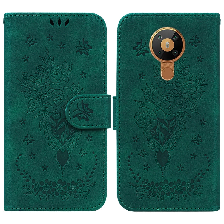 For Nokia 5.3 Butterfly Rose Embossed Leather Phone Case