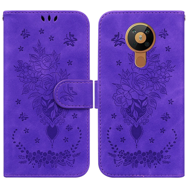 For Nokia 5.3 Butterfly Rose Embossed Leather Phone Case
