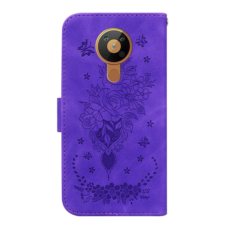 For Nokia 5.3 Butterfly Rose Embossed Leather Phone Case