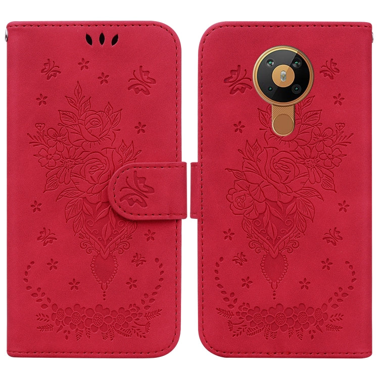 For Nokia 5.3 Butterfly Rose Embossed Leather Phone Case