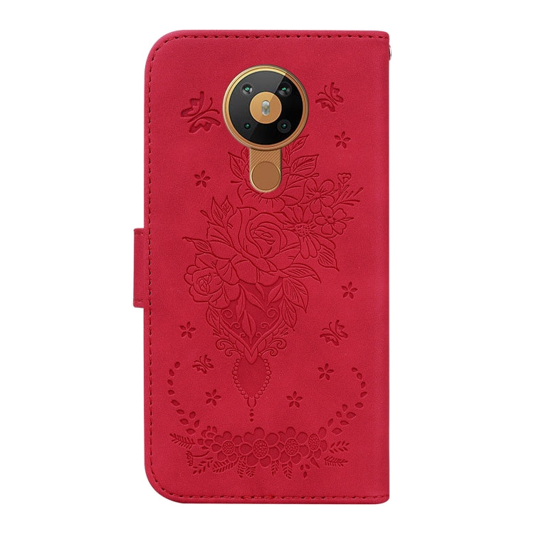 For Nokia 5.3 Butterfly Rose Embossed Leather Phone Case