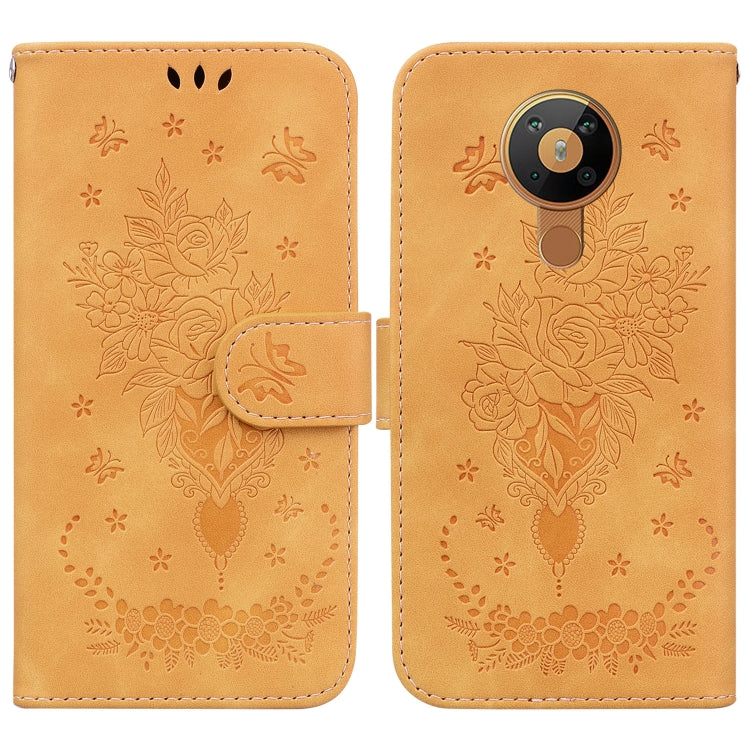 For Nokia 5.3 Butterfly Rose Embossed Leather Phone Case