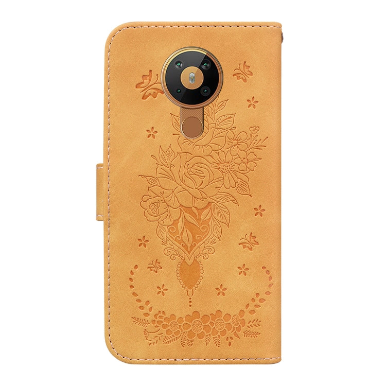 For Nokia 5.3 Butterfly Rose Embossed Leather Phone Case