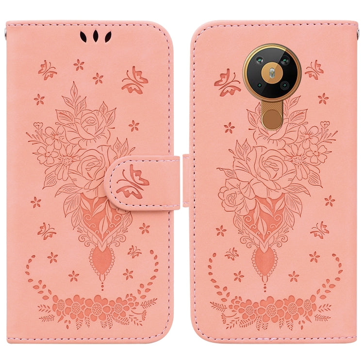 For Nokia 5.3 Butterfly Rose Embossed Leather Phone Case