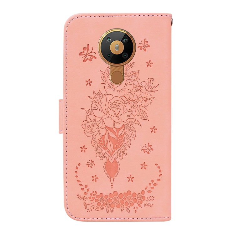 For Nokia 5.3 Butterfly Rose Embossed Leather Phone Case