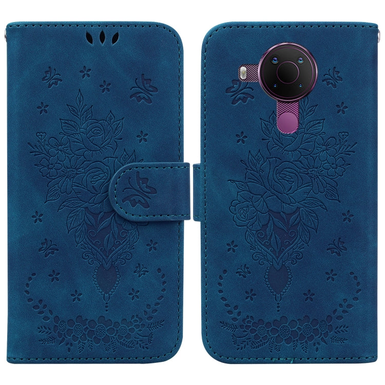 For Nokia 5.4 Butterfly Rose Embossed Leather Phone Case