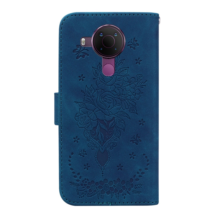 For Nokia 5.4 Butterfly Rose Embossed Leather Phone Case