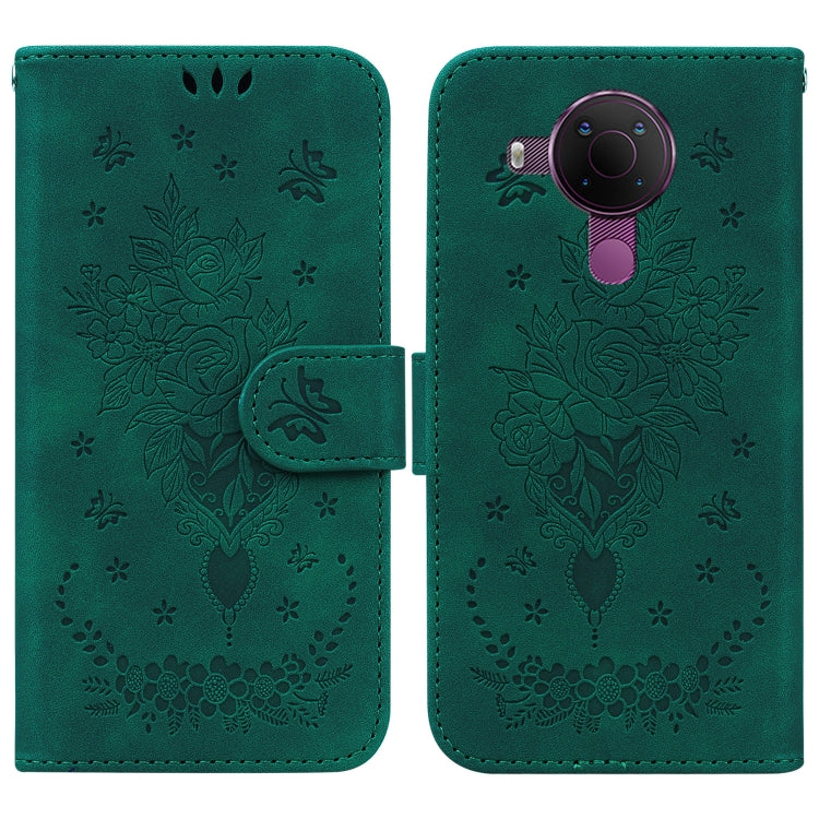 For Nokia 5.4 Butterfly Rose Embossed Leather Phone Case