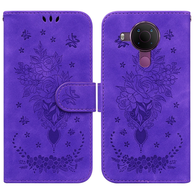 For Nokia 5.4 Butterfly Rose Embossed Leather Phone Case