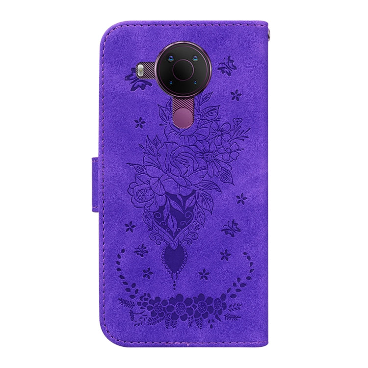 For Nokia 5.4 Butterfly Rose Embossed Leather Phone Case
