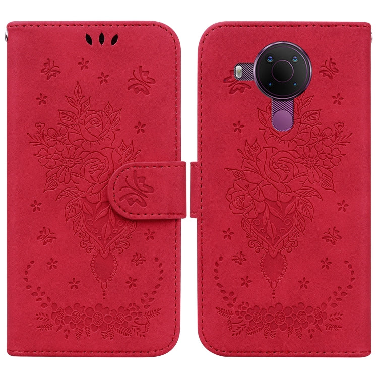 For Nokia 5.4 Butterfly Rose Embossed Leather Phone Case