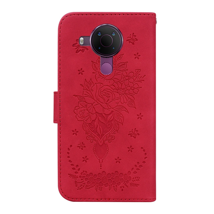 For Nokia 5.4 Butterfly Rose Embossed Leather Phone Case