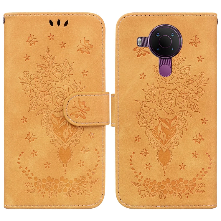 For Nokia 5.4 Butterfly Rose Embossed Leather Phone Case
