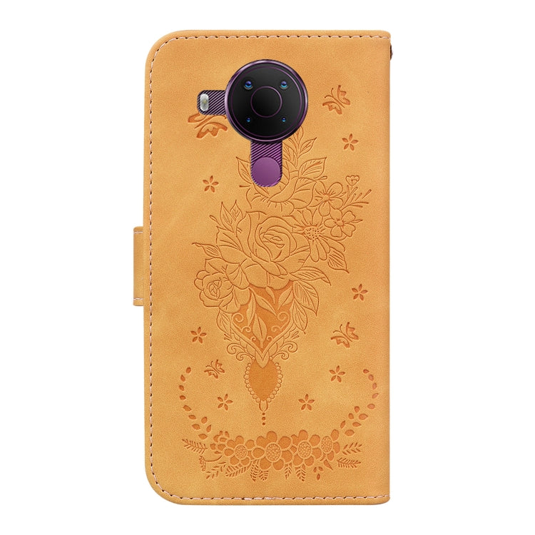 For Nokia 5.4 Butterfly Rose Embossed Leather Phone Case