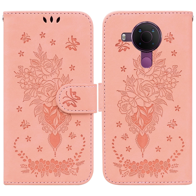 For Nokia 5.4 Butterfly Rose Embossed Leather Phone Case