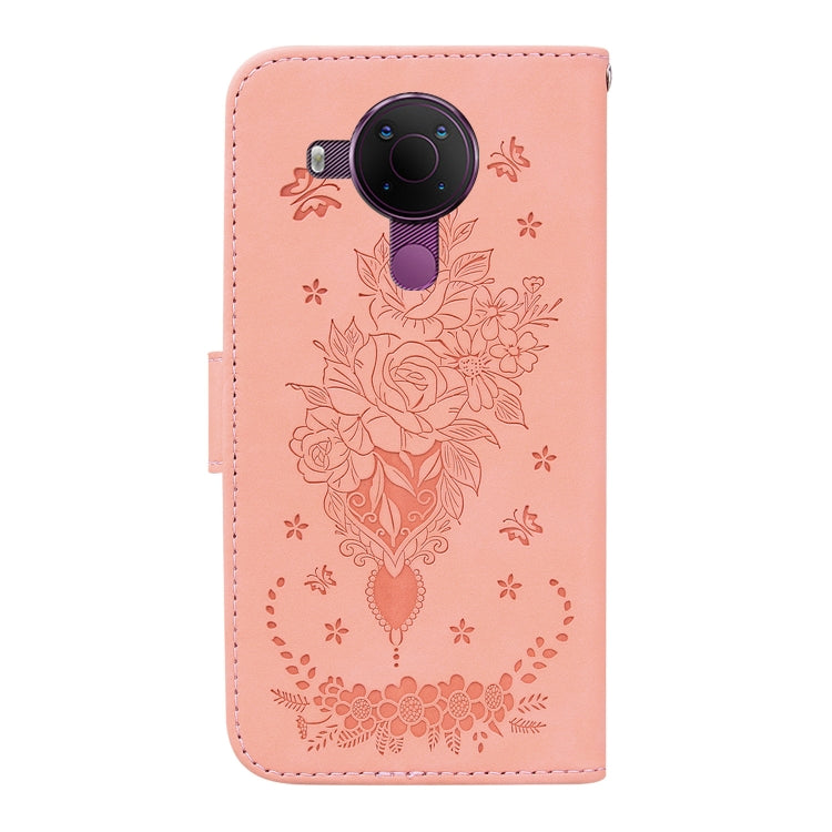 For Nokia 5.4 Butterfly Rose Embossed Leather Phone Case