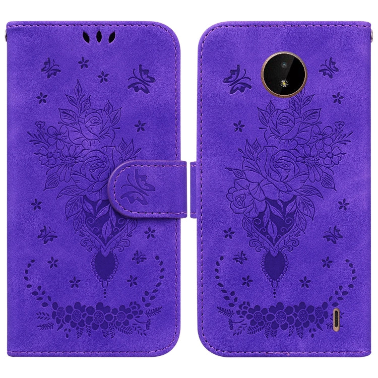 For Nokia C20 / C10 Butterfly Rose Embossed Leather Phone Case