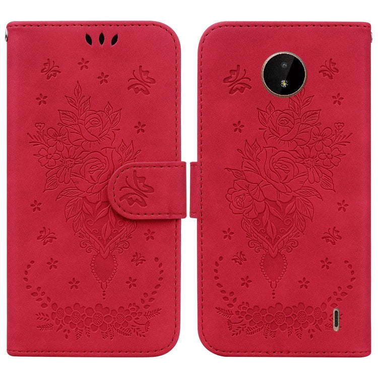 For Nokia C20 / C10 Butterfly Rose Embossed Leather Phone Case