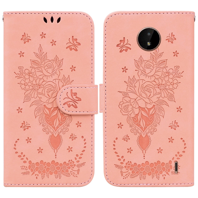 For Nokia C20 / C10 Butterfly Rose Embossed Leather Phone Case