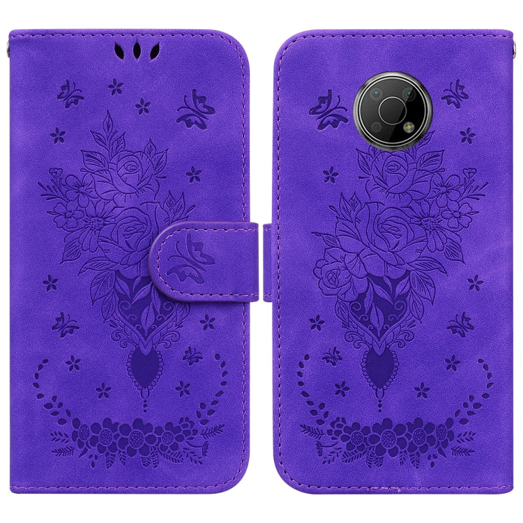 For Nokia G300 Butterfly Rose Embossed Leather Phone Case