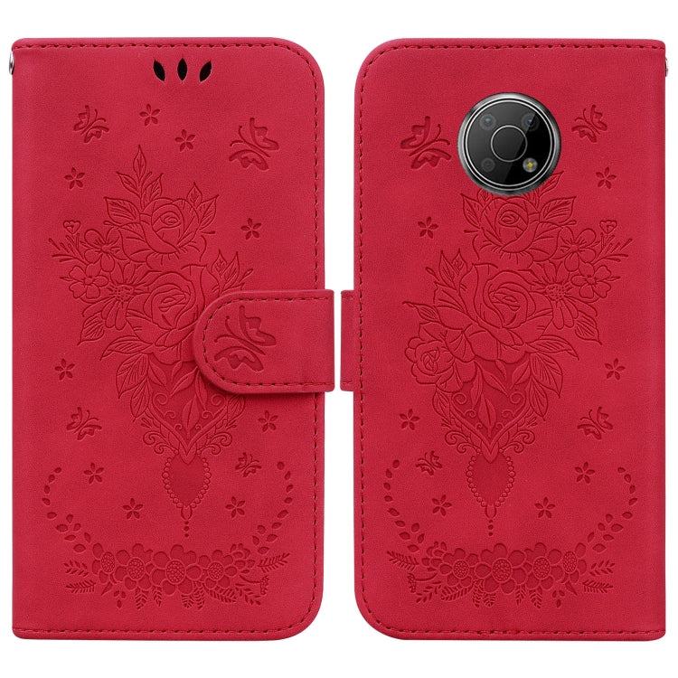 For Nokia G300 Butterfly Rose Embossed Leather Phone Case