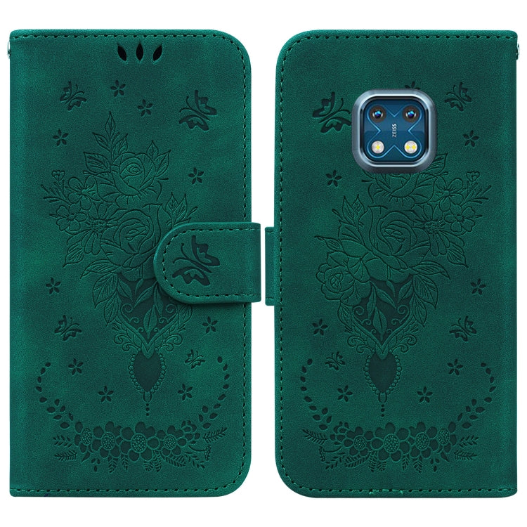 For Nokia XR20 Butterfly Rose Embossed Leather Phone Case