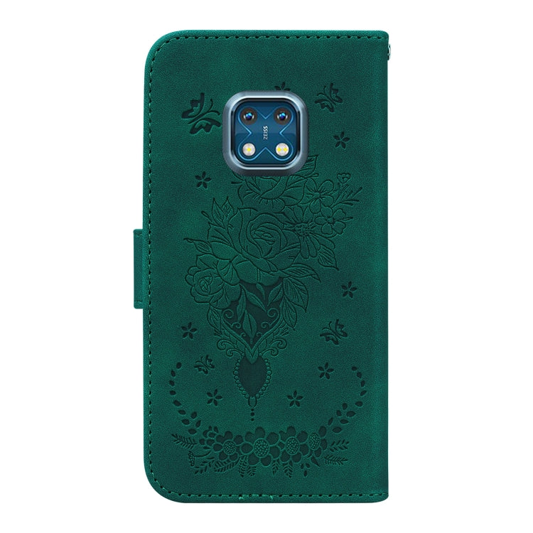 For Nokia XR20 Butterfly Rose Embossed Leather Phone Case