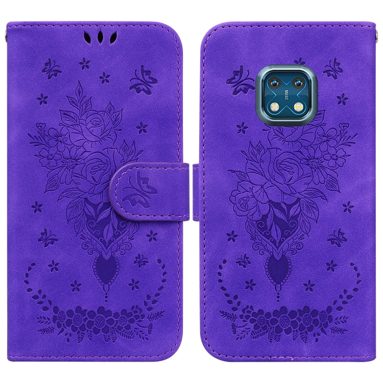 For Nokia XR20 Butterfly Rose Embossed Leather Phone Case