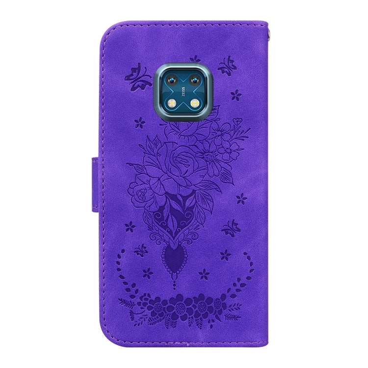 For Nokia XR20 Butterfly Rose Embossed Leather Phone Case