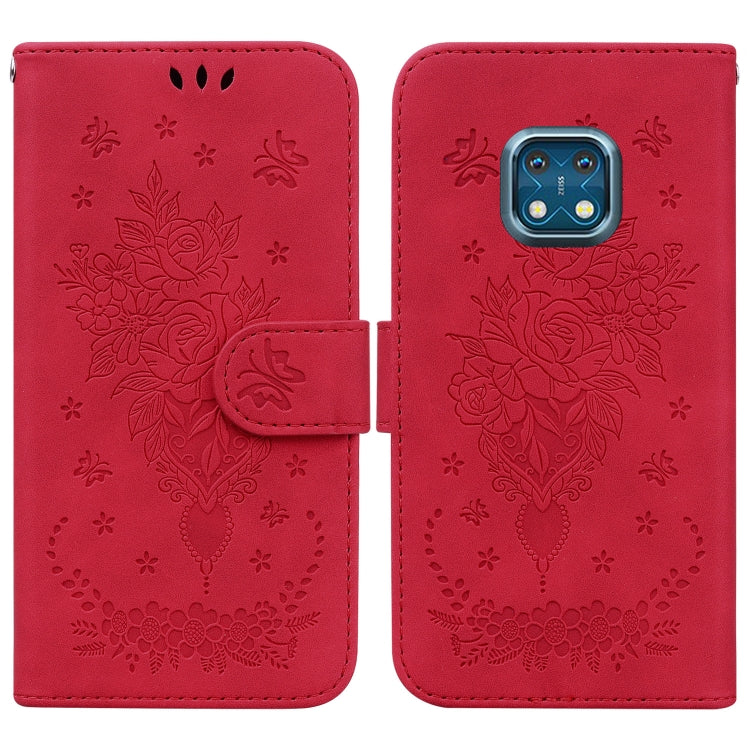For Nokia XR20 Butterfly Rose Embossed Leather Phone Case