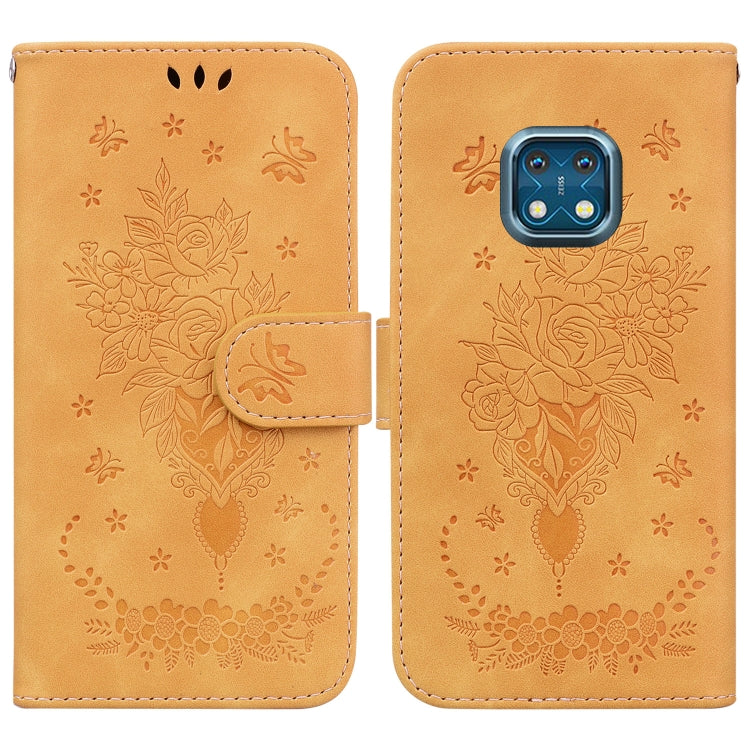 For Nokia XR20 Butterfly Rose Embossed Leather Phone Case