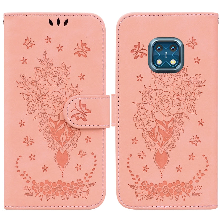 For Nokia XR20 Butterfly Rose Embossed Leather Phone Case