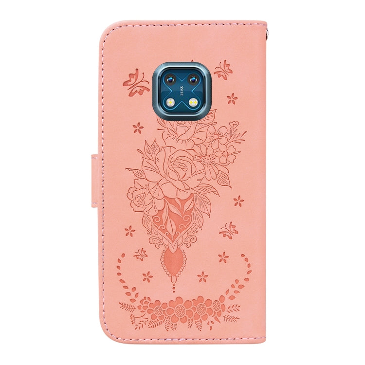For Nokia XR20 Butterfly Rose Embossed Leather Phone Case