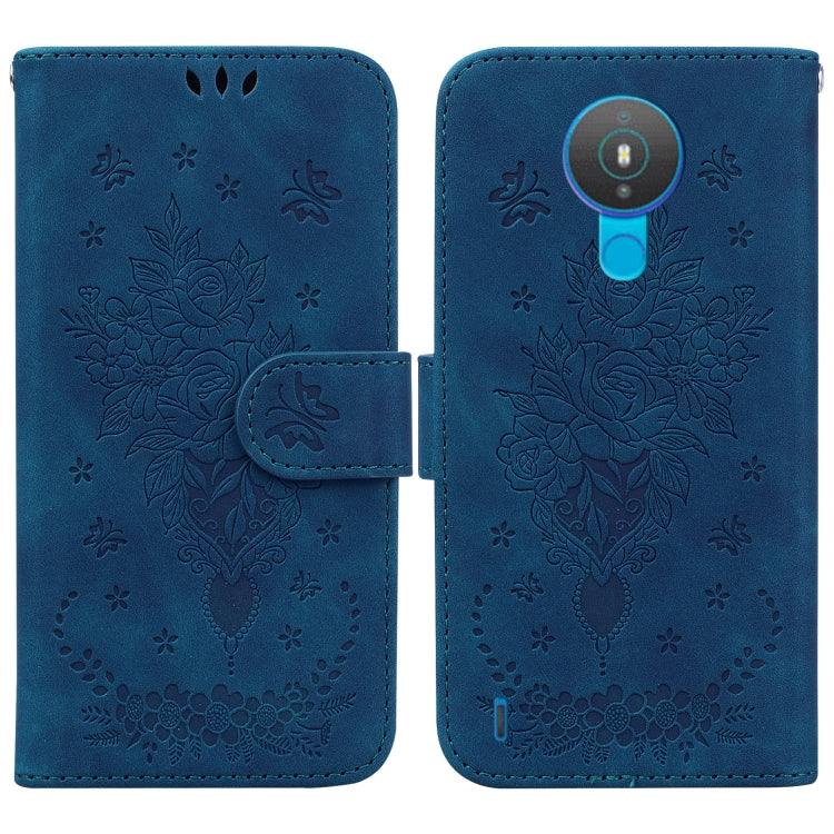 For Nokia 1.4 Butterfly Rose Embossed Leather Phone Case