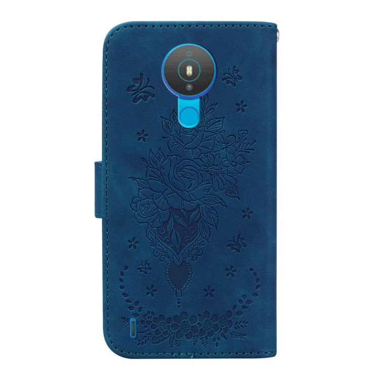 For Nokia 1.4 Butterfly Rose Embossed Leather Phone Case