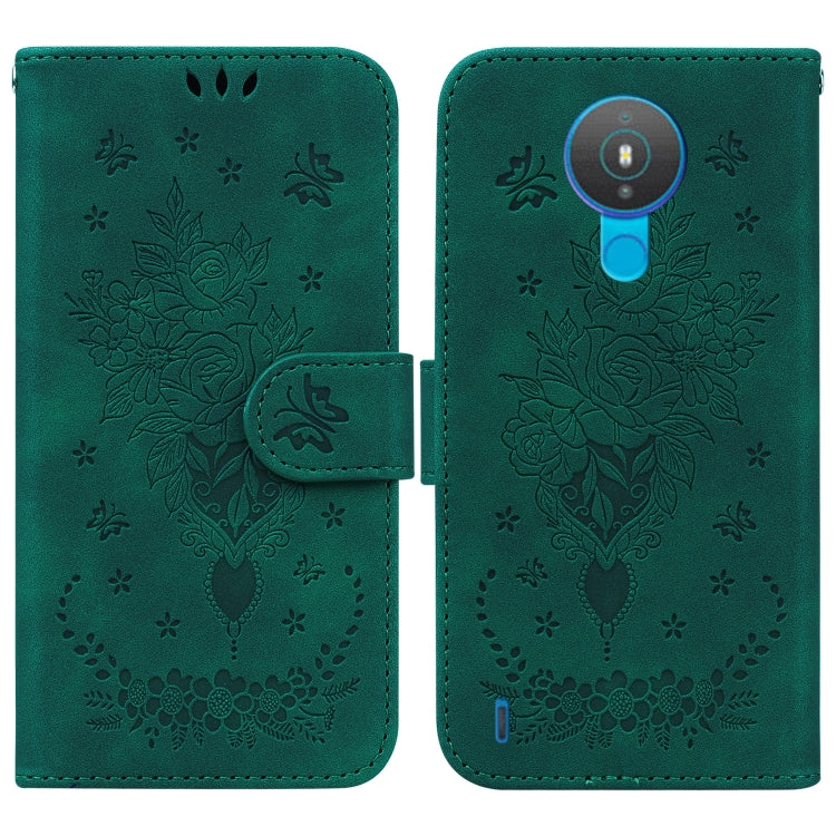 For Nokia 1.4 Butterfly Rose Embossed Leather Phone Case