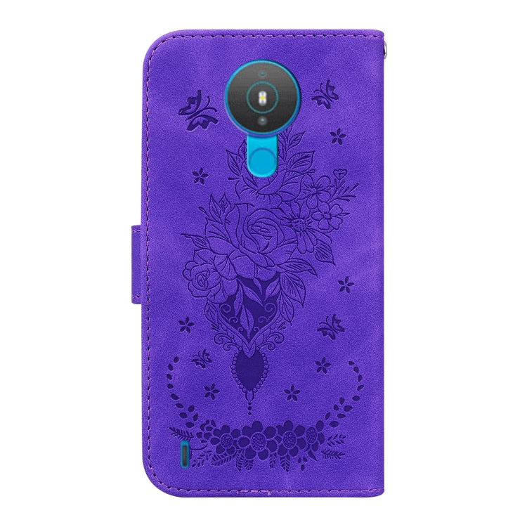 For Nokia 1.4 Butterfly Rose Embossed Leather Phone Case