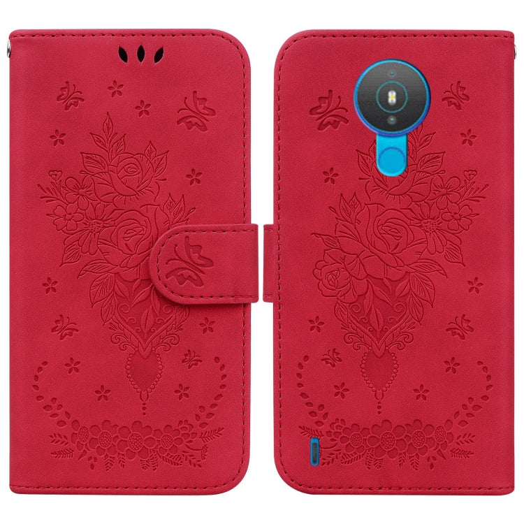 For Nokia 1.4 Butterfly Rose Embossed Leather Phone Case