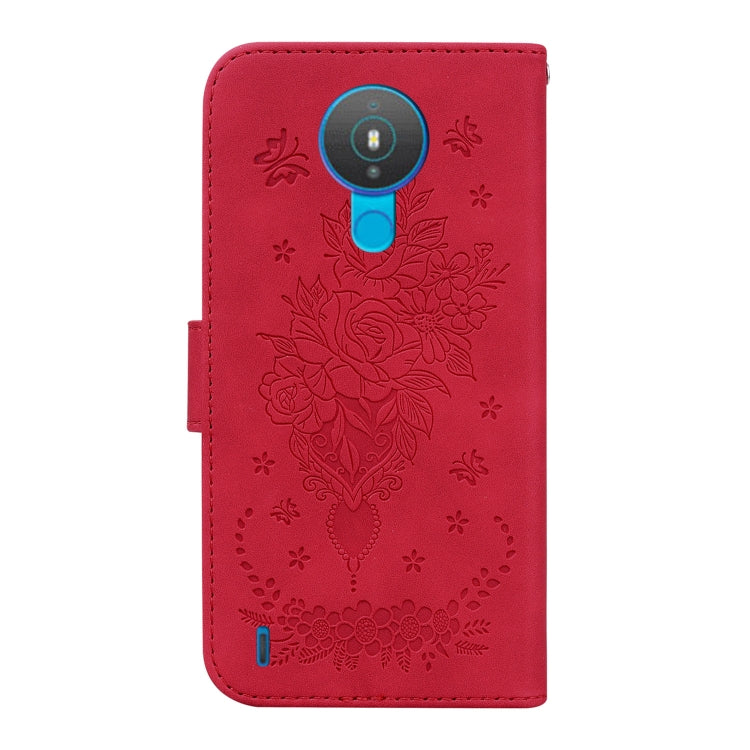 For Nokia 1.4 Butterfly Rose Embossed Leather Phone Case