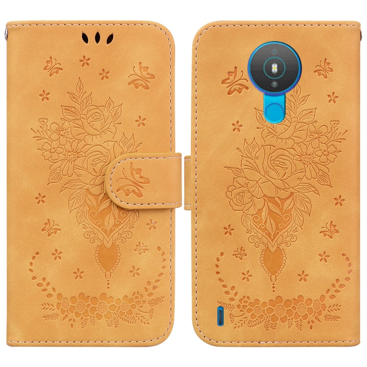 For Nokia 1.4 Butterfly Rose Embossed Leather Phone Case