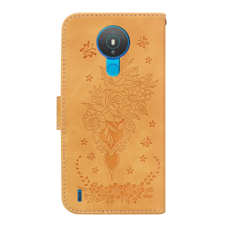 For Nokia 1.4 Butterfly Rose Embossed Leather Phone Case