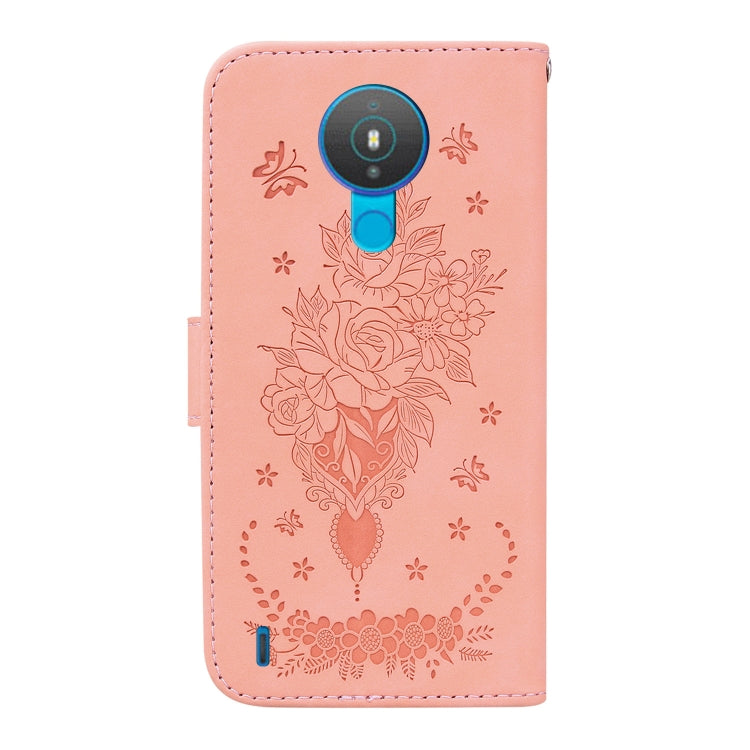 For Nokia 1.4 Butterfly Rose Embossed Leather Phone Case
