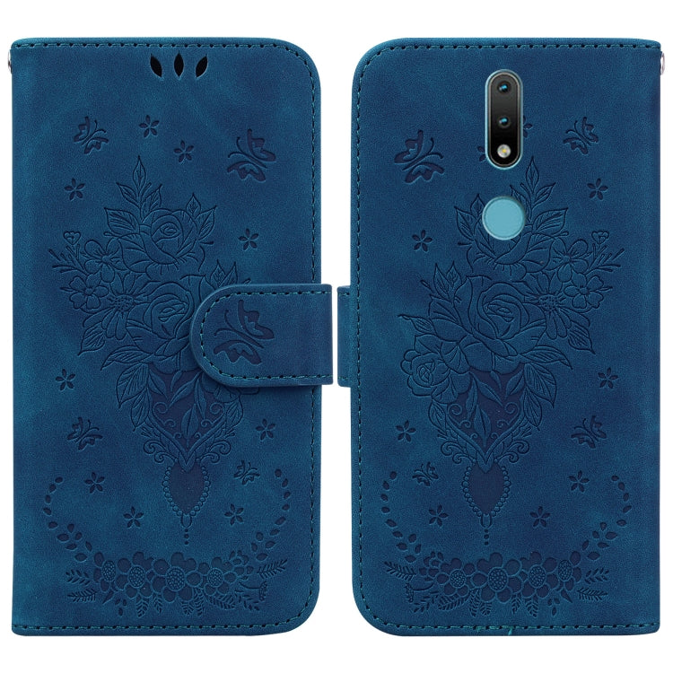 For Nokia 2.4 Butterfly Rose Embossed Leather Phone Case