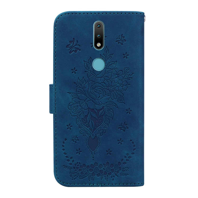 For Nokia 2.4 Butterfly Rose Embossed Leather Phone Case