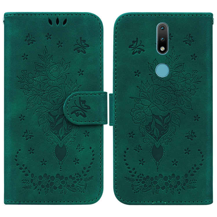 For Nokia 2.4 Butterfly Rose Embossed Leather Phone Case
